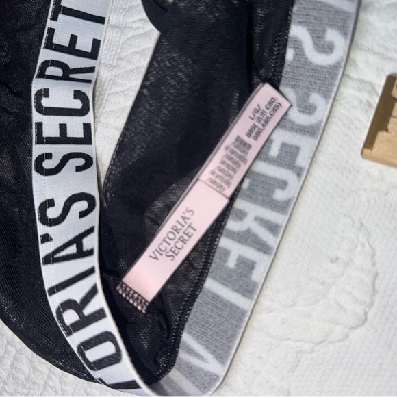 Victoria's Secret Logo Heart Mesh Unlined Bralette Adjustable Strap Large Bra - Picture 8 of 8